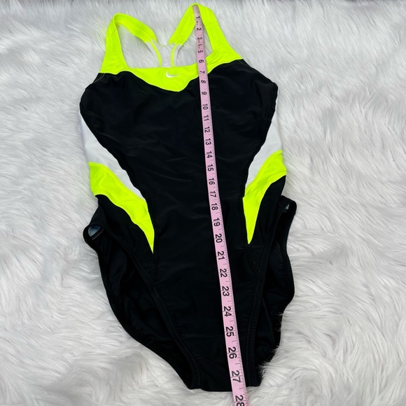 Nike‎ One Piece Athletic Swimsuit Black Neon Yellow Women’s Size 10/36 Open Back - Picture 10 of 16